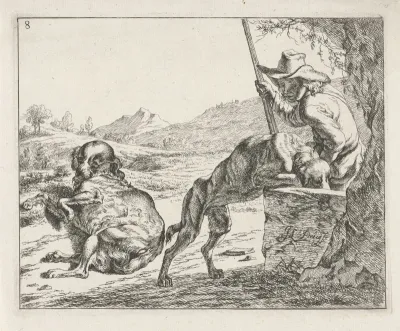 Twee honden en een jager