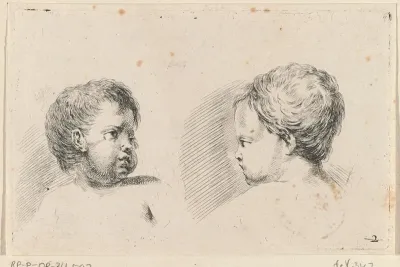 Twee hoofden van kinderen, een op de rug gezien