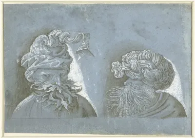 Twee hoofden van mannen met hoofddeksels