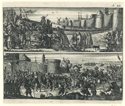 Twee illustraties van Lodewijk XIV die Utrecht binnentrekt
