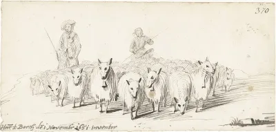 Twee jongens drijven een kudde schapen voort
