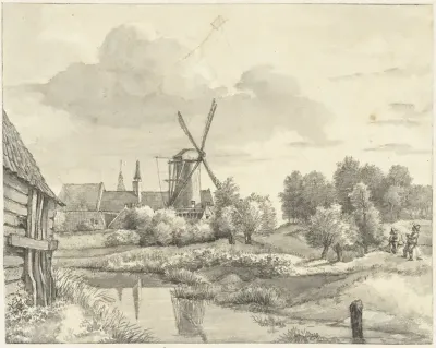 Twee jongens met een vlieger bij de Wal van Haarlem