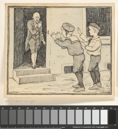 Twee jongens plagen een oudere man