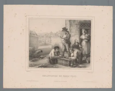 Twee jongens poetsen de schoenen van een heer