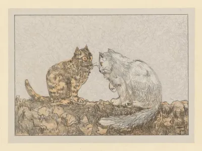 Twee katten op een muur
