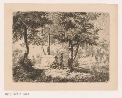 Twee kinderen bij een hagelkruis in het landschap