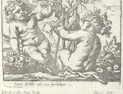 Twee kinderen met een druiventros