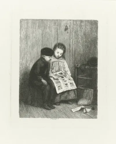 Twee kinderen met een kinderprent