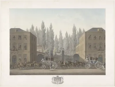 Twee koetsen in de stoet voor de inhuldiging van Willem I te Brussel op 21 september 1815