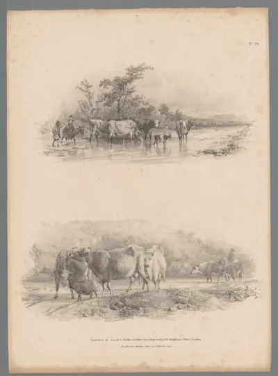 Twee landschappen met een kudde vee