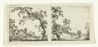 Twee landschappen met wandelaars