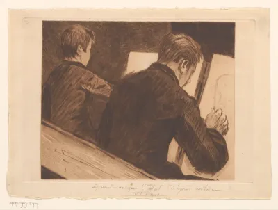 Twee leerlingen in de tekenschool