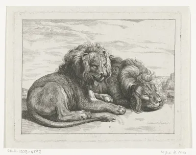 Twee liggende leeuwen