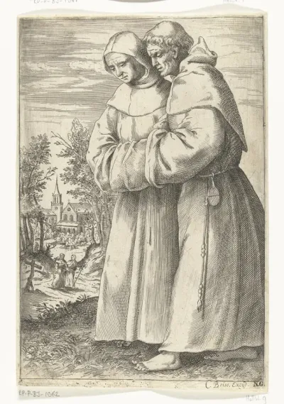 Twee lopende monniken
