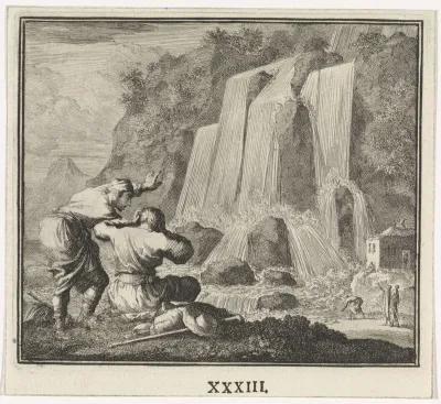 Twee mannen aan de voet van een waterval