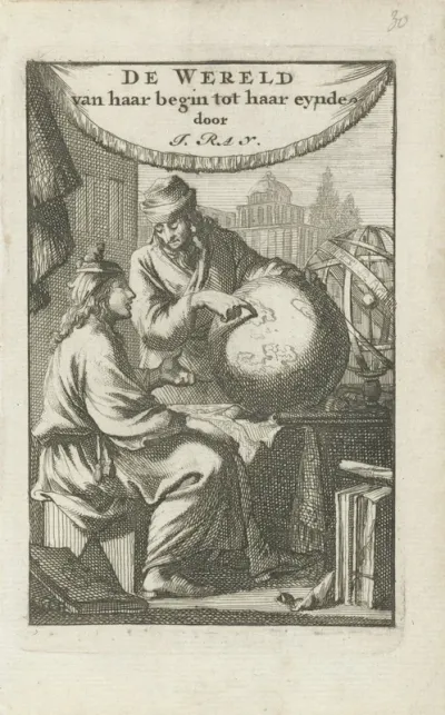 Twee mannen bestuderen een globe