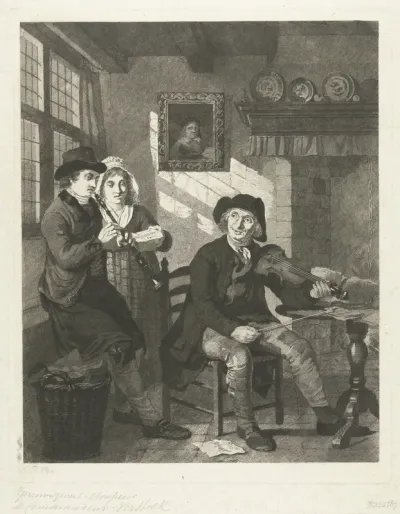 Twee mannen en een vrouw maken muziek in interieur