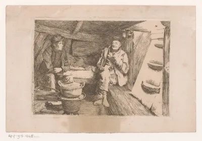 Twee mannen in een lage ruimte rondom een kookpot