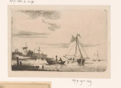 Twee mannen in een roeiboot bij Doel