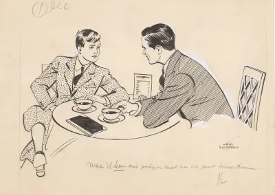 Twee mannen in gesprek bij een kop koffie