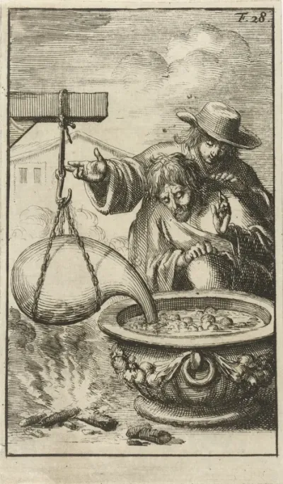 Twee mannen kijken aandachtig naar de bellen die in een koelvat met water door gassen veroorzaakt worden
