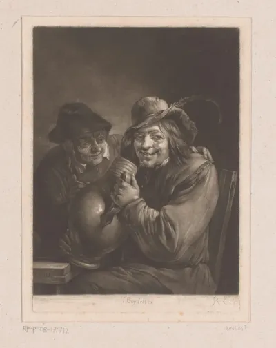 Twee mannen met een wijnkruik