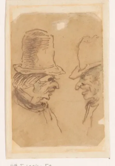 Twee mannen met hoge hoeden, in gesprek