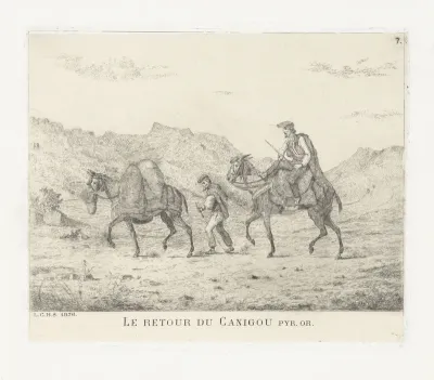 Twee mannen met paarden in heuvellandschap