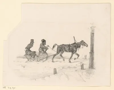 Twee mannen op een paardenslede