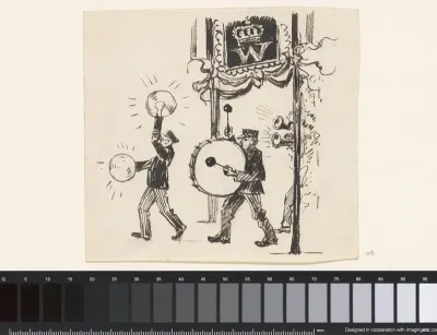 Twee mannen van de fanfare spelend op instrumenten