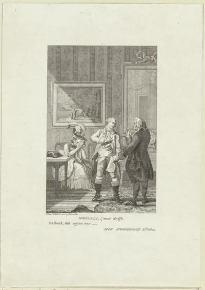 Twee mannen voeren een gesprek terwijl een jonge vrouw zit te huilen