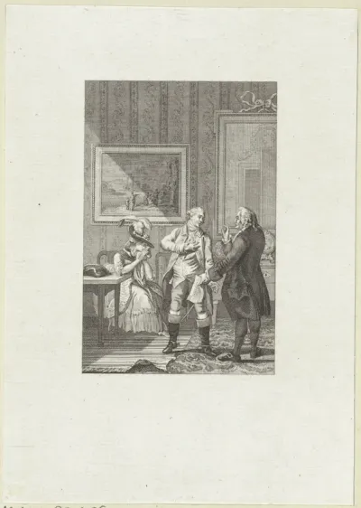 Twee mannen voeren een gesprek terwijl een jonge vrouw zit te huilen