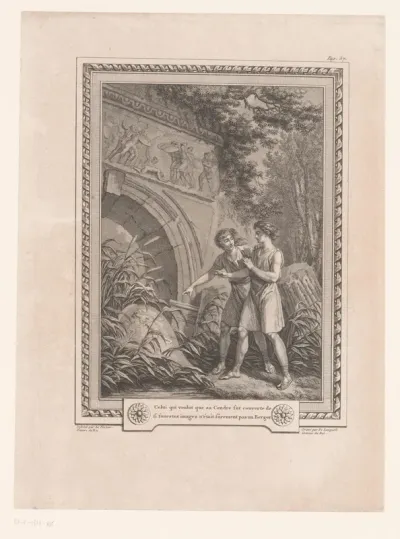 Twee mannen voor een ruïne van een poort