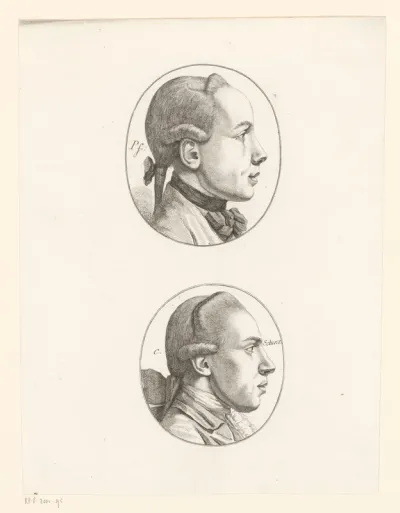 Twee mannenkoppen naar rechts