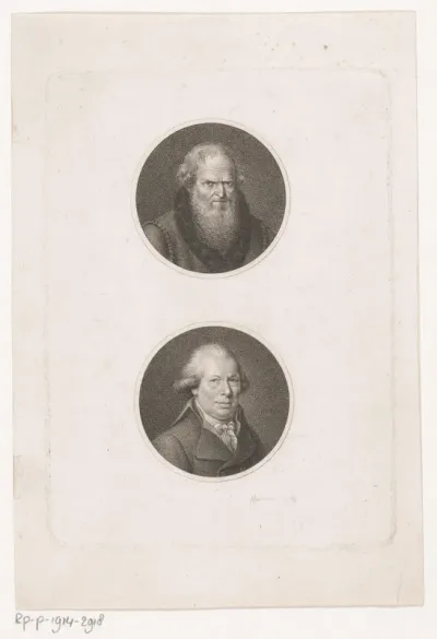 Twee medaillons met de portretten van Hans Sachs en een onbekende man