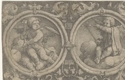 Twee medaillons met putti op wolken