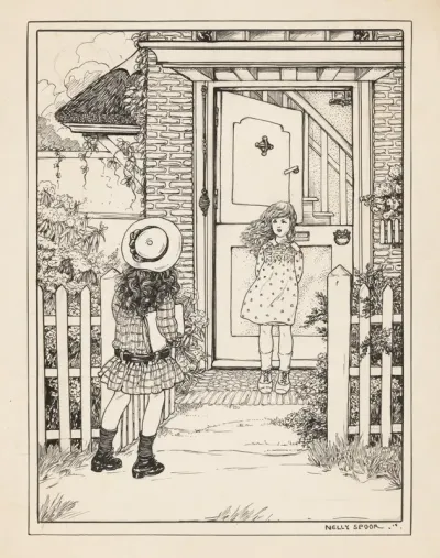 Twee meisjes bij een voordeur