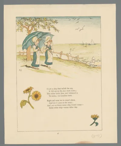 Twee meisjes met paraplu in een landschap