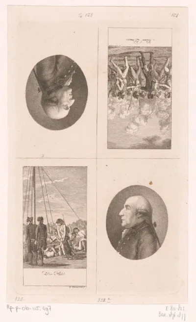 Twee militaire voorstellingen en tweemaal het portret van Hermann Johann Ernst von Manstein