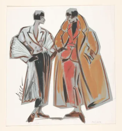 Twee modellen in de kleding van Gianfranco Ferré en Accento