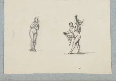 Twee naakte vrouwen, de rechter met een sluier