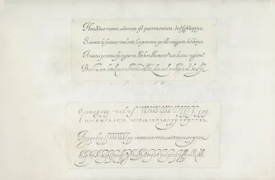 Twee ontwerpen van schrijfvoorbeelden: de Italiaanse letter