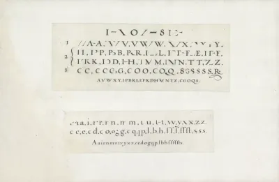 Twee ontwerpen van schrijfvoorbeelden: de Romeinse vierkante en ronde letter