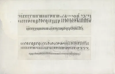 Twee ontwerpen van schrijfvoorbeelden: textura en fraktur