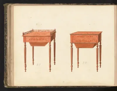 Twee ontwerpen voor toilettafels met lades
