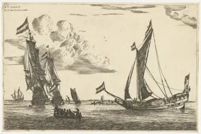 Twee oorlogsschepen en een jacht