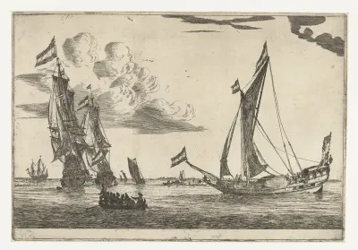 Twee oorlogsschepen en een jacht