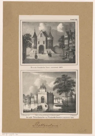 Twee oude stadspoorten in Rotterdam