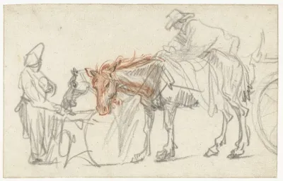 Twee paarden bij een halteplaats