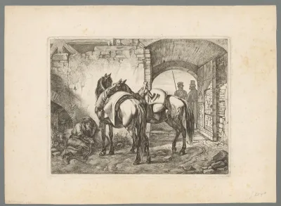 Twee paarden en drie Kozakken